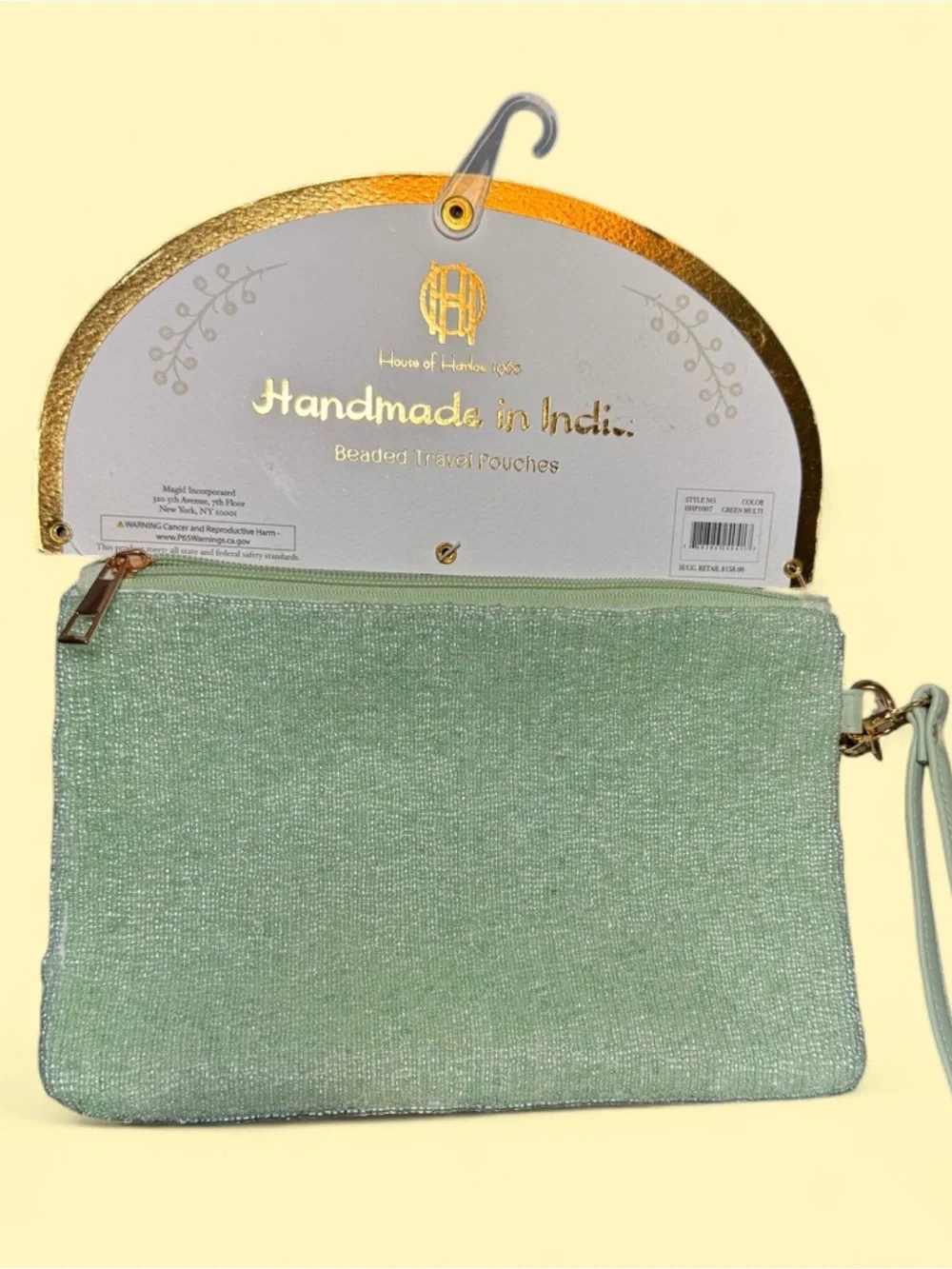 House of Harlow Made in India. Mint Beaded Wristlet with Palm Bead. 9”x6”